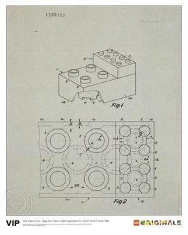 First Edition Page from French Patent Application for LEGO DUPLO Brick, 1968
