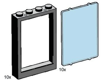 1x4x5 Black Window Frames, Transparent Blue Panes