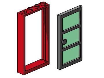 1x4x6 Red Door and Frames, Transparent Green Panes